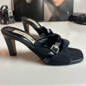 Brighton “Renee” Black Croc-Embossed Heels